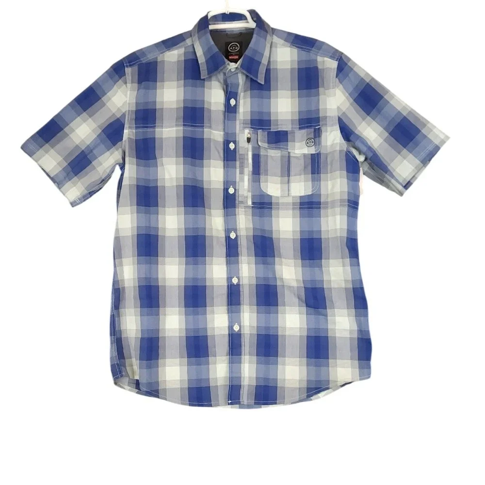 ATG Wrangler All Terrain Gear‎ Mens Plaid Short Sleeve Button Up Shirt